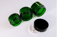 20 ml borcan de sticlă verde cu garnitură de plastic în vază și în interiorul capacului