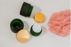 Βαζάκι γυάλινο 20 ml πράσινο αμμοβολής με πλαστικό παρέμβυσμα στο βάζο και εσωτερικό στο καπάκι