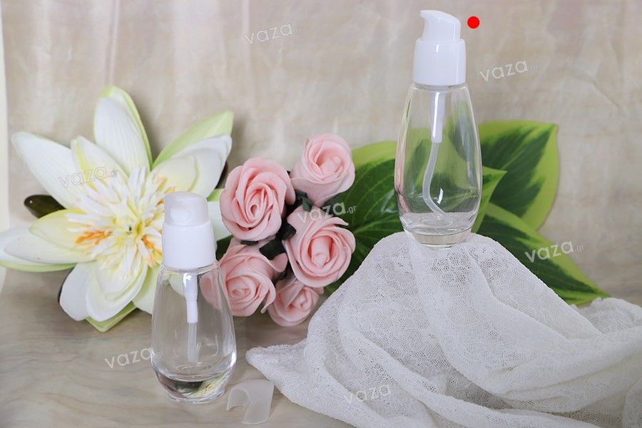 Μπουκάλι 50 ml γυάλινο με πλαστική αντλία (PP18)