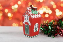 Christmas paper box 70x70x195 mm with ribbon and greeting card/tag - 10 pcs Christmas paper box 70x70x195 mm with ribbon and greeting card/tag - 10 pcs