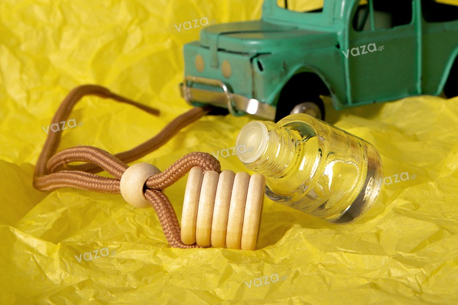 Flacone cilindrico da 4 ml per profumatore auto con tappo in legno e tappo- 25 pezzi