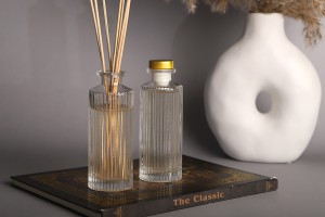 Flacon décoratif en verre rayé 150 ml pour diffuseur à roseaux-3