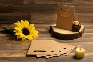 Geschenktüte aus Papier in brauner Farbe mit Aufkleberband 150x60x200 mm-5