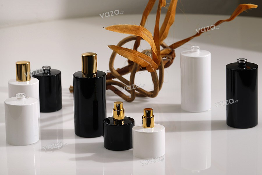 Μπουκάλι αρωμάτων 100 ml στρογγυλό με κλείσιμο ασφαλείας ''Crimp'' 15 mm σε λευκό ή μαύρο χρώμα