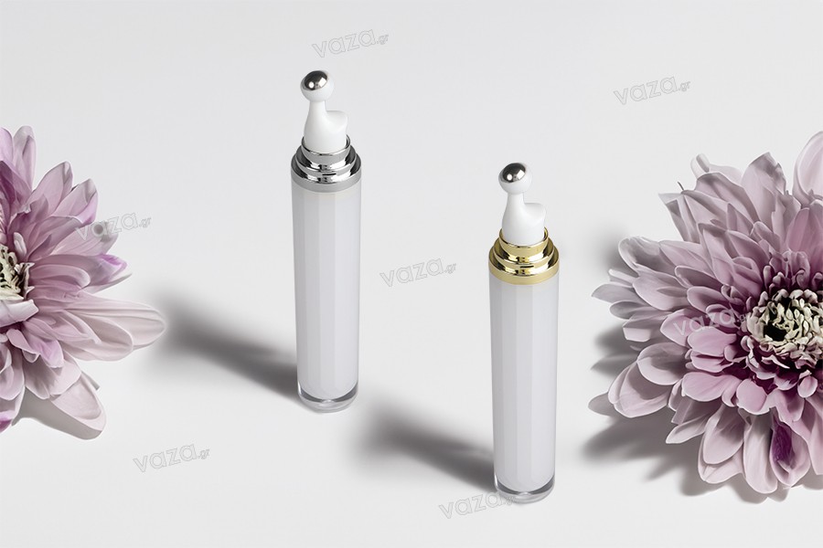 Acrylic bottle 20 ml in cylindrical shape for cosmetic use with roll on and cap