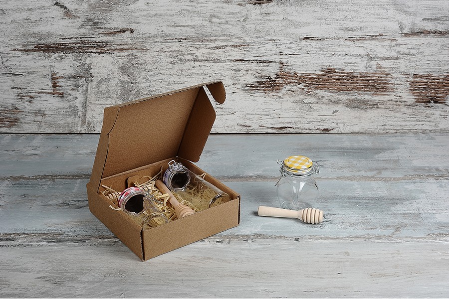 Boîte d'emballage en papier kraft avec fenêtre 180 x 180 x 70 mm - Lot de 20 pièces