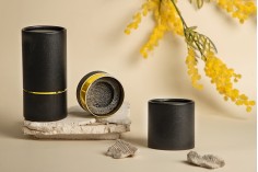 Boîte cylindrique en papier noir 100 x 75 mm - couleur or