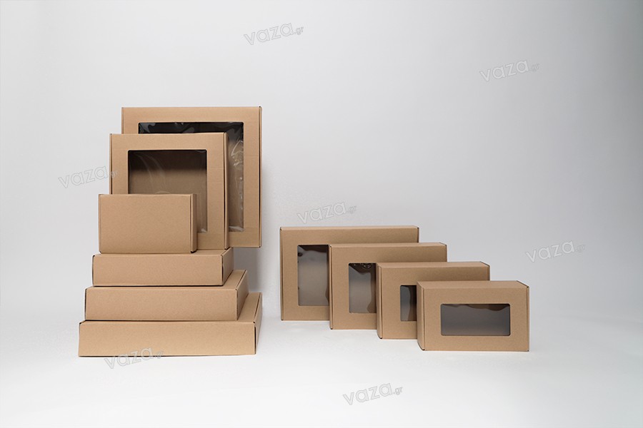 Kraft paper box with window in size 240x180x70 mm - 20 pcs | Gift packages