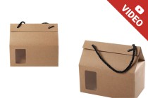 Box - Kraftbeutel mit Fenster und Kordel 180x100x160 - 12 Stk Box - Kraftbeutel mit Fenster und Kordel 180x100x160 - 12 Stk