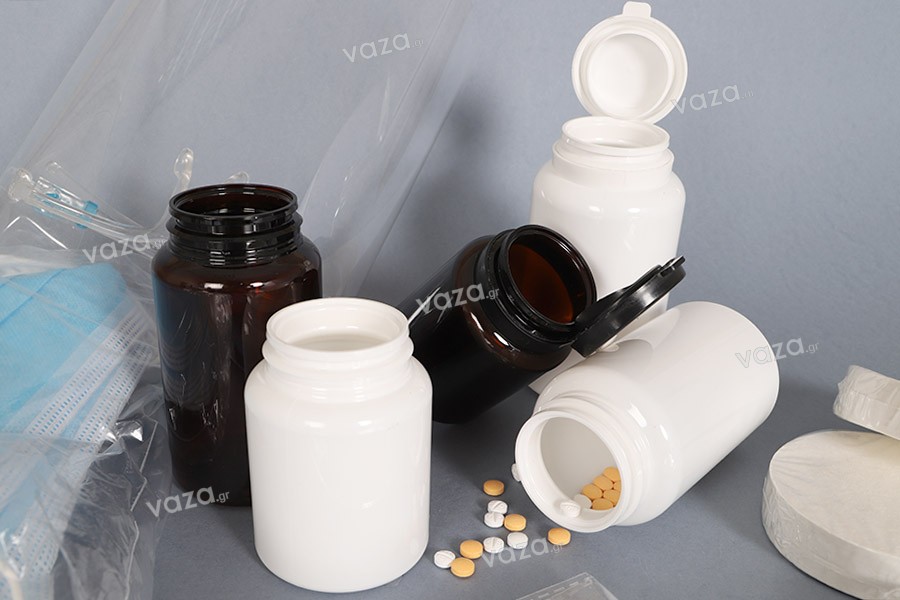 White 200ml plastic PET pill and capsule jar.