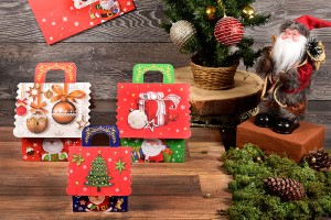 Boîte cadeau de Noël 120 x 100 x 135 mm avec ruban pour poignée (couleur mélangée) - 12 pcs-5
