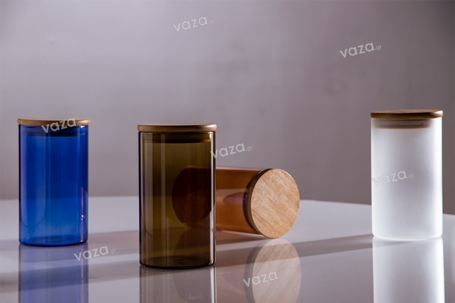 Glasbehälter 85 x 150 mm mit Sicherheitsdeckel aus Holz
