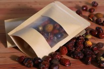 Kraftbeutel vom Typ Doy Pack, mit Reißverschlussund Fenster, Innen- und Außenfutter transparent und Möglichkeit zum Versiegeln mit Heißsiegelung 80x30x130 mm - 100 Stück