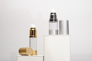 Flacon airless pour crème de 15 ml avec corps transparent en acrylique et bouchon en plastique argenté mat-3