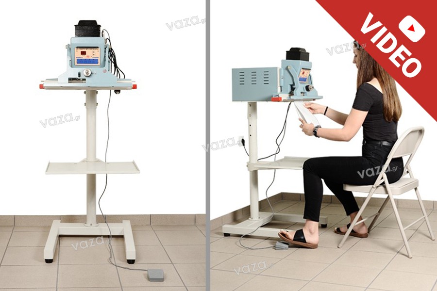 Termosaldatrice (verticale) con chiusura elettromagnetica, funzionamento automatico e pedale (per sacchetti e Doy Pack) - lunghezza di saldatura di 47 cm, larghezza di saldatura di 10 mm