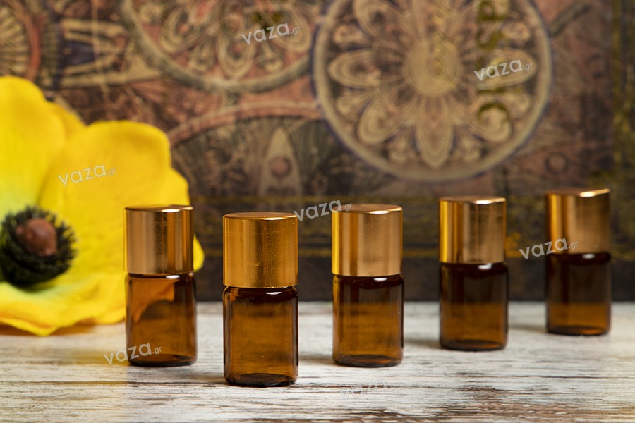 Braunglasflaschen 3ml mit goldenem Deckel in einer Packung mit 12 Stücken