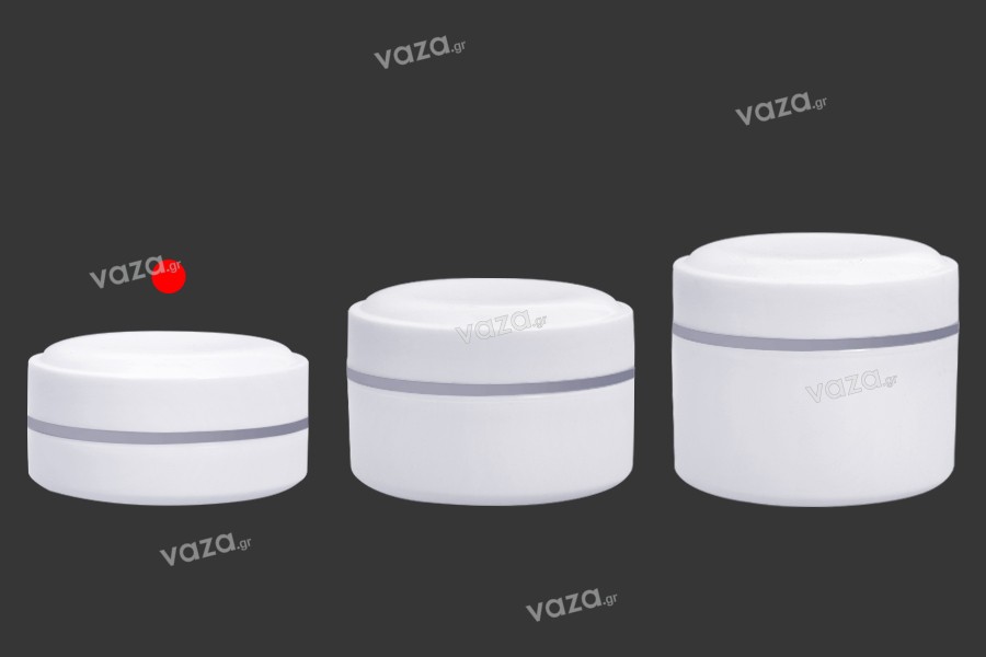 White 100ml plastic jar (PP) with cap, spoon and plastic sealing disc - available in a package with 12 pcs