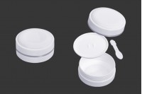 White 100ml plastic jar (PP) with cap, spoon and plastic sealing disc - available in a package with 12 pcs