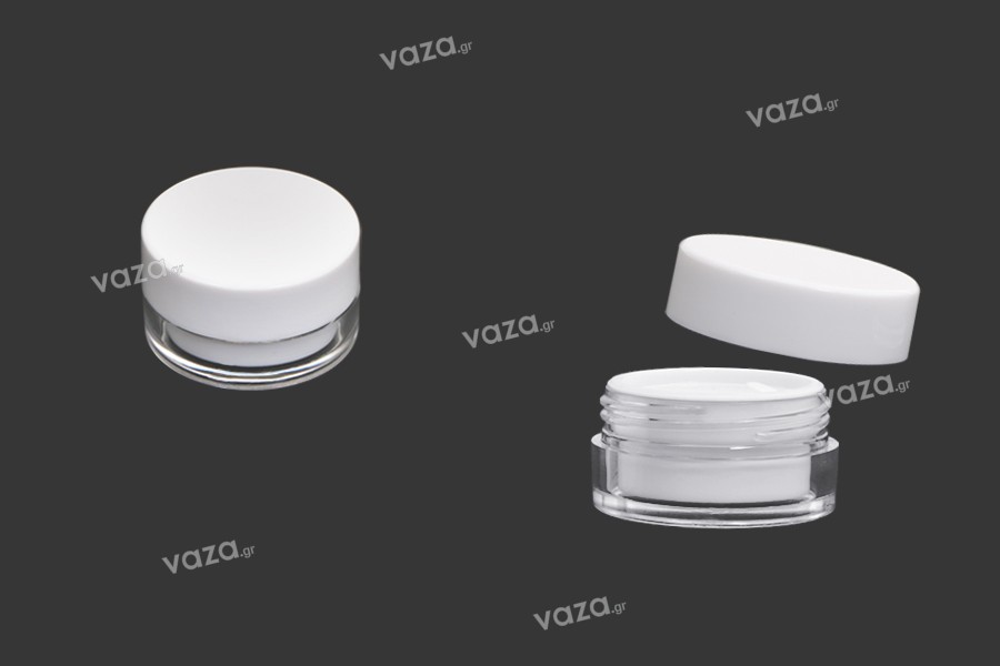 White 15ml acrylic jar with sealing disc and EPE liner inserted in the cap - available in a package with 6 pcs
