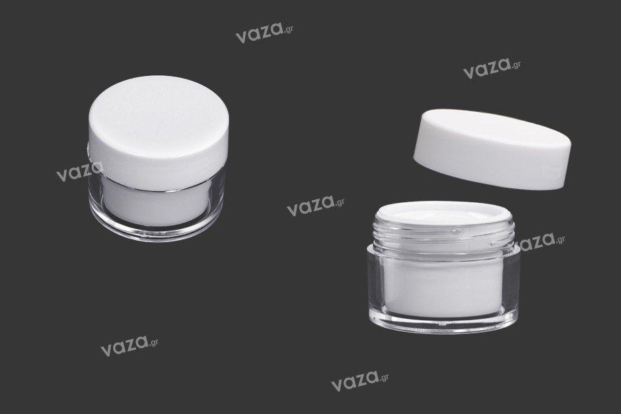 White 30ml acrylic jar with sealing disc and EPE liner inserted in the cap - available in a package with 6 pcs