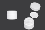 50 ml matte white glass jar with cap, sealing disc and EPE liner inserted in the cap 
