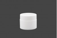 50ml white glass jar for creams with cap, liner and plastic sealing disc.