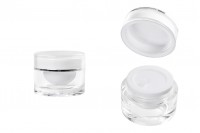 10ml luxury round acrylic cream jar with inner seal in cap and a plastic cover on the jar - available in a package with 12 pcs