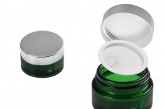Βαζάκι γυάλινο 20 ml πράσινο με πλαστικό παρέμβυσμα στο βάζο και εσωτερικό στο καπάκι