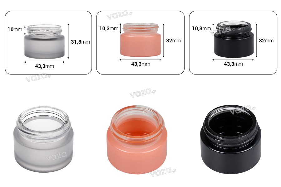 Glass jar for cream 15 ml in different colors - without cap