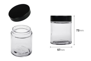 Glasbehälter 100ml transparent mit schwarzem Kunststoffdeckel (und Innensiegel auf dem Deckel)-εικόνα_διαστάσεις