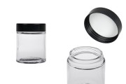 Glass jar 100 ml transparent with plastic black lid (and inner seal on the lid)