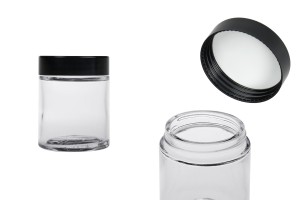 Glasbehälter 100ml transparent mit schwarzem Kunststoffdeckel (und Innensiegel auf dem Deckel)-εικόνα_προϊοντική