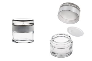 Pot à crème de 50ml en verre avec couvercle en acrylique de luxe et joint en plastique