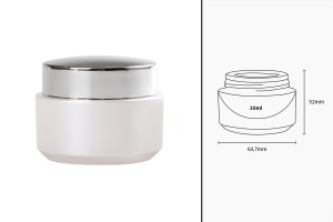 30ml Acrylglas, weiße Perle mit silbern glänzendem Deckel, innere Dichtung am Deckel und Kunststoff im Glas-εικόνα_διαστάσεις