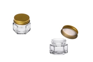 Petit pot en verre hexagonal de 15ml avec couvercle en aluminium doré (et joint intérieur sur le couvercle)-εικόνα_προϊοντική