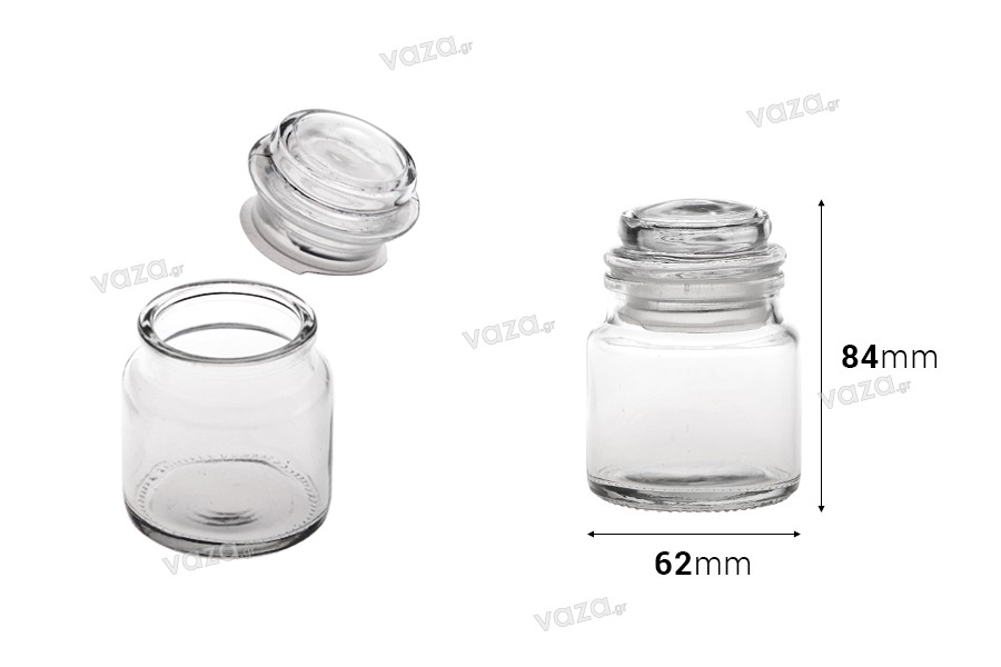 Transparent 100 ml glass jar with rubber glass stopper