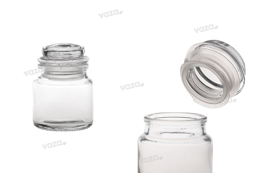 Transparent 100 ml glass jar with rubber glass stopper