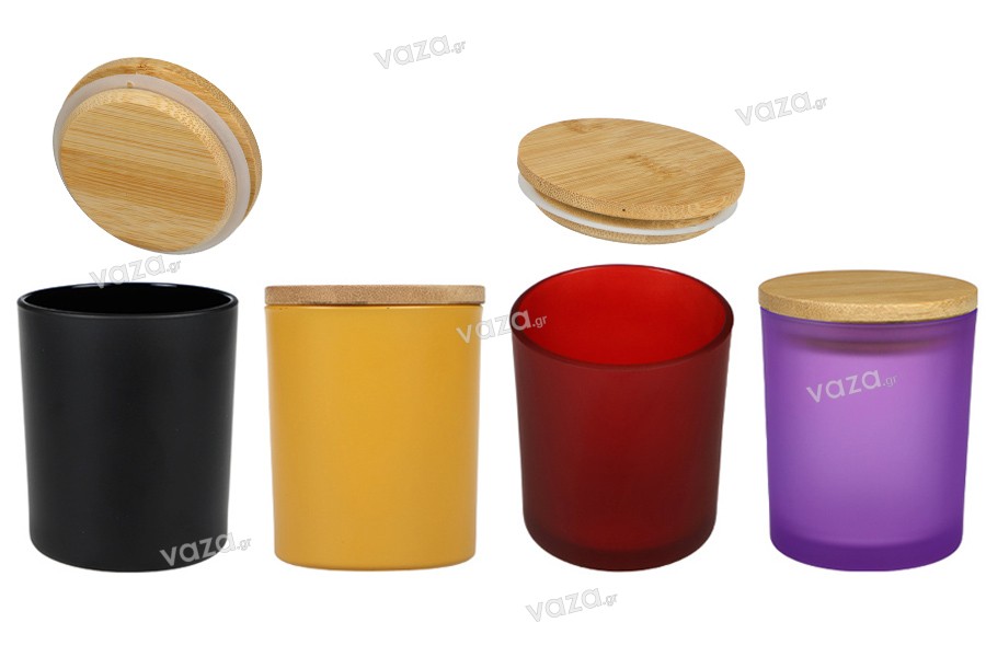 Βάζο γυάλινο 80x90 mm με ξύλινο καπάκι και λάστιχο