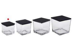 Vase carré décoratif en verre 130 ml de 60 x 60 x 60 mm avec couvercle en bois pour bougie-6