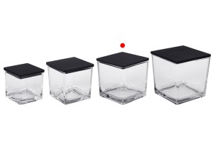 Vase carré décoratif en verre 650 ml de 100 x 100 x 100 mm avec couvercle en bois pour bougie-εικόνα_σύνθεση