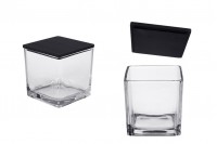 Glass decorative square jar 650 ml 100x100x100 mm with wooden lid for candle