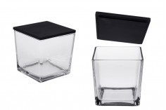 Glass decorative square jar 1110 ml 120x120x120 mm with wooden lid for candle