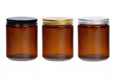 Βάζο γυάλινο καραμελέ 250 ml με καπάκι αλουμινίου και εσωτερικό παρέμβυσμα