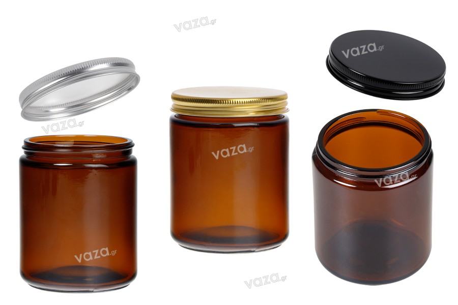Βάζο γυάλινο καραμελέ 250 ml με καπάκι αλουμινίου και εσωτερικό παρέμβυσμα