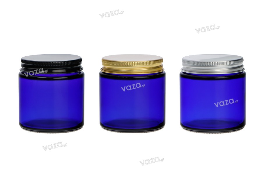 Glass blue jar 100 ml with aluminum cap and inner liner
