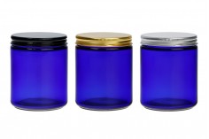 Βάζο γυάλινο μπλε 250 ml με καπάκι αλουμινίου και εσωτερικό παρέμβυσμα