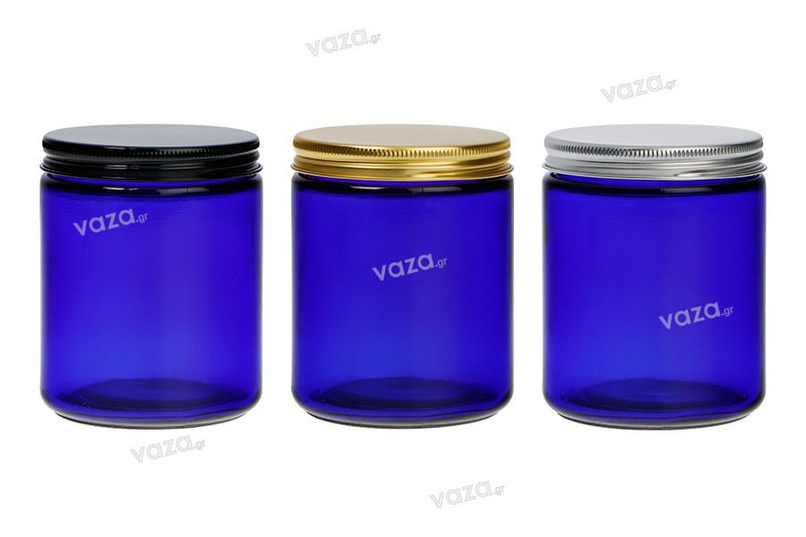 Glass blue jar 250 ml with aluminum cap and inner liner