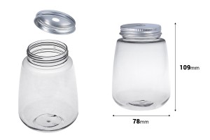 Bocal en plastique (PET) 350 ml transparent avec bouchon, idéal pour lait, jus, boissons - lot de 6 pièces-εικόνα_διαστάσεις