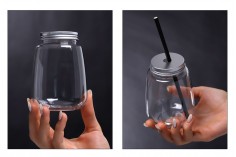 Jar plastic (PET) 350 ml in clear color with cap for milk, juice, beverages