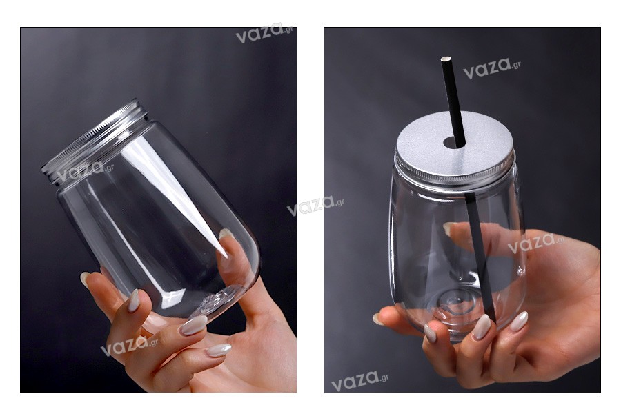 Jar plastic (PET) 500 ml in clear color with cap for milk, juice, beverages - 6 pcs
